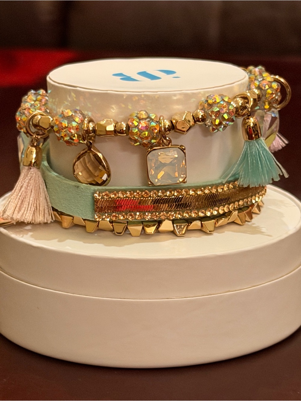 Bomb Party New! HTF! “Ethereal Sunrise” Gold and Mint Multi-Strand Tassel